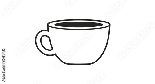 Simple black and white line art illustration of a coffee cup on white background cup of coffee symbol 89 characters