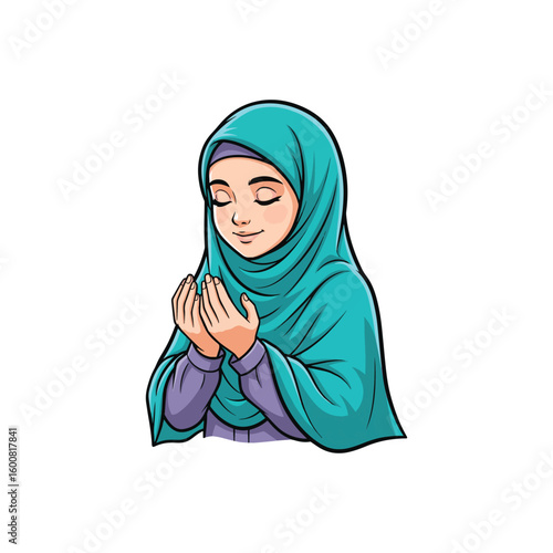 A girl wearing a hijab praying vector isolated