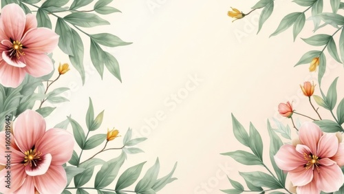 Elegant Blush Pink Floral Border; Watercolor Style; Soft, Romantic Mood; Blank Space for Text