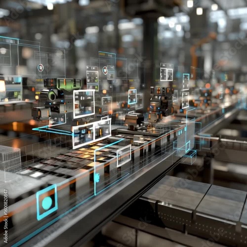 Wallpaper Mural SAP cloud automation. A futuristic factory assembly line features digital interfaces and smart automation technology optimizing production. Torontodigital.ca