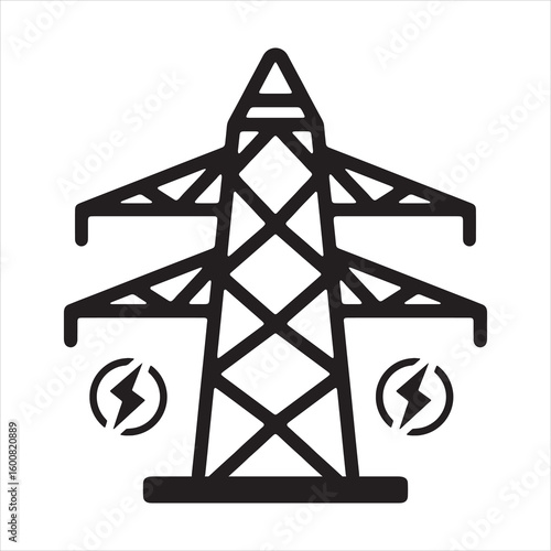 Icon of an electricity pylon with lightning bolt symbols on a white background