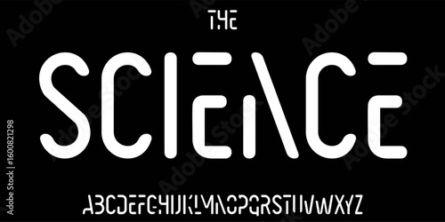 Science technology font, futuristic alphabet for scientific headline, medical digital product logo, display device typography, app UI typographic design. Modern vector typeset.