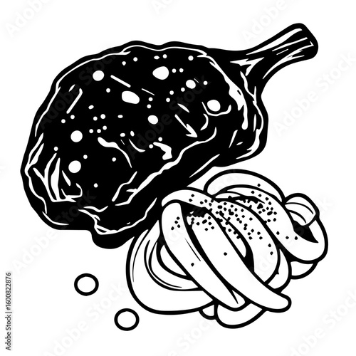 Illustrated Arancini With Pasta Noodles And Sauce Black And White Italian Food Dish