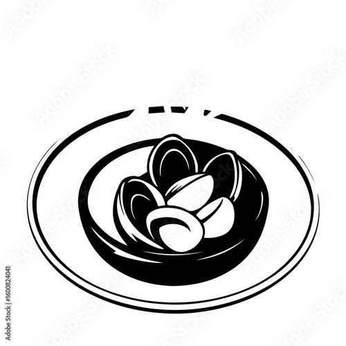 Black And White Clam Dish Illustration With Steam For Seafood Menu Designs