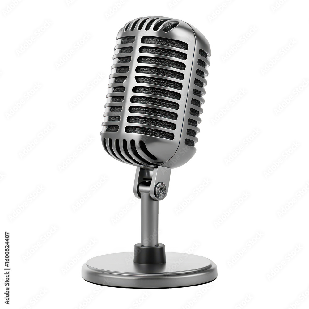 Fototapeta premium Shiny grey iron microphone isolated on a transparent background