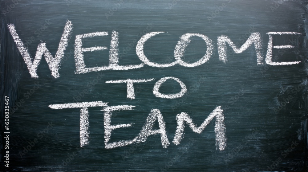 Obraz premium Team Welcome Message on Chalkboard in Office Setting - Inspirational Corporate Environment