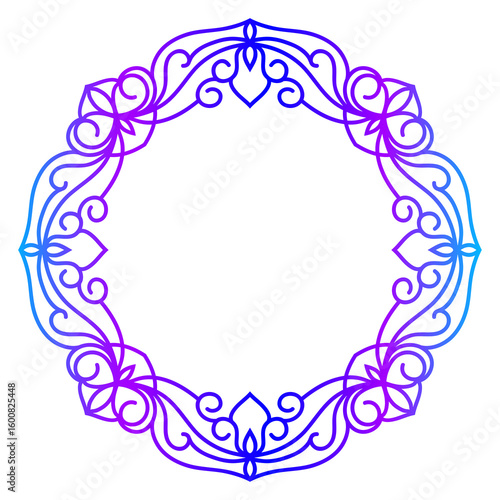 Bright Gradient Colored Mandala Abstract Lace Art. Neon Frame Border Isolated on Background, Retro Birthday Party Greeting card Invitation Design Element Symbol