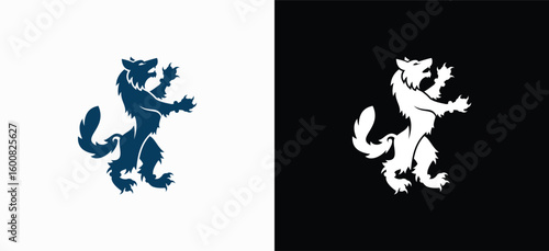 Heraldic wolf vector design illustration with a classic concept. Heraldic wild animal symbol.