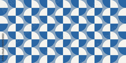 Geometric retro circle pattern in blue and cream tones