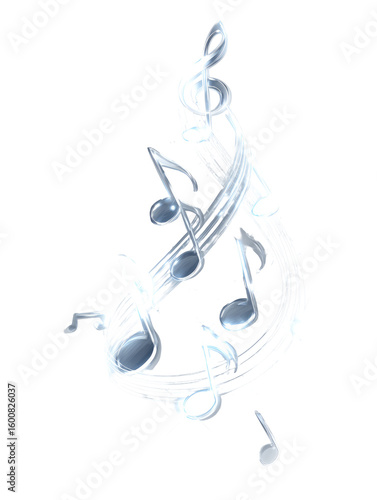 Abstract musical notes design in light gray, smoke-like swirls