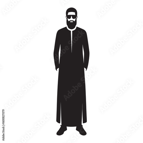 Elegant silhouette of a middle eastern man wearing a traditional thawb or robe