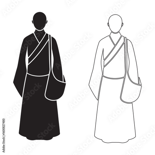 Serene black silhouette of a meditating buddhist monk in traditional robes