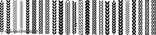 A collection of decorative black and white ornamental design elements featuring various braids and patterns