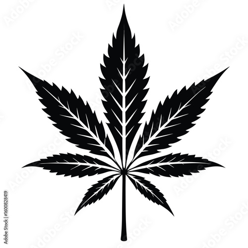 Bold Cannabis Leaf Silhouette A Striking Monochromatic Depiction of Medical Marijuana Symbolism and Natural Simplicity in Botanical Illustration