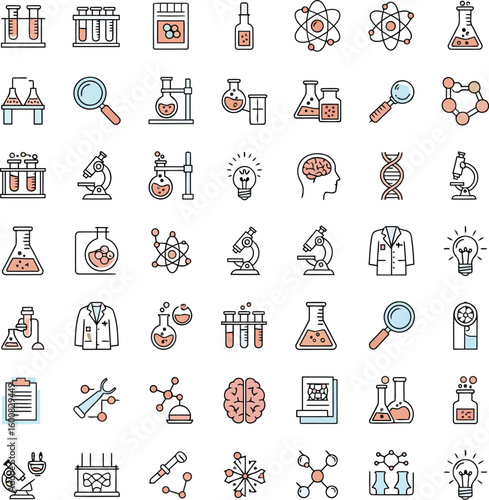 “Science & Laboratory Icon Set – Colorful Symbols of Research, Biology, and Innovation”