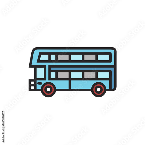 Icon of a blue double-decker bus in flat design style  