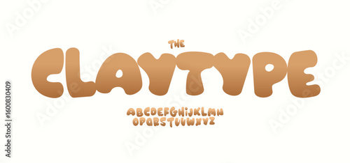 Playful clay type font alphabet, soft bubble letters, bold comic alphabet for comic pop art, happy summer logo, fat headline, funky molded typography, retro typographic design. Vector typeset.