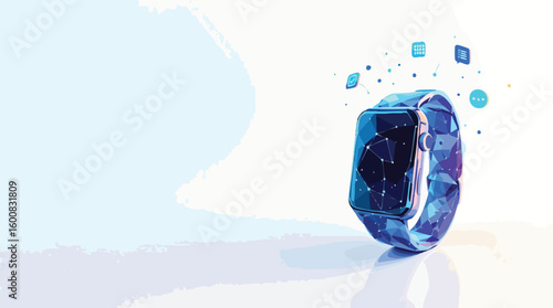 Abstract blue smartwatch illustration showcasing technology connected applications and modern design.