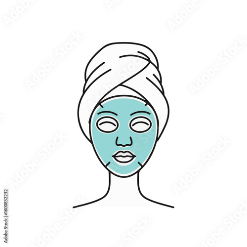 A woman wearing a face mask and a towel, relaxing and undergoing skincare.