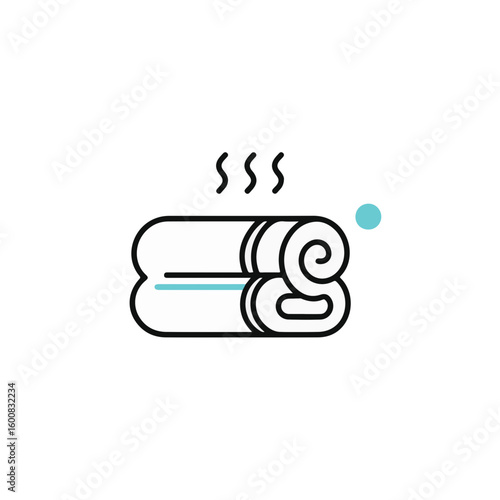 A serene illustration of rolled towels, with steam rising upwards, creating a spa-like ambiance.