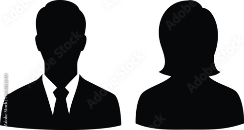 Male and Female Silhouette Avatars User Icons in Black and White on White Background