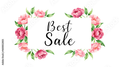 Rose flower sale frame with pink floral wreath
