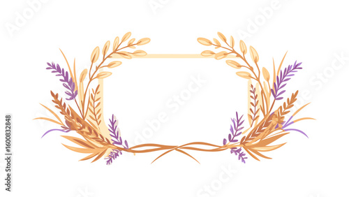 Wheat and lavender frame in rustic style