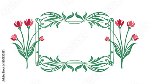 Tulip floral frame in green decorative style