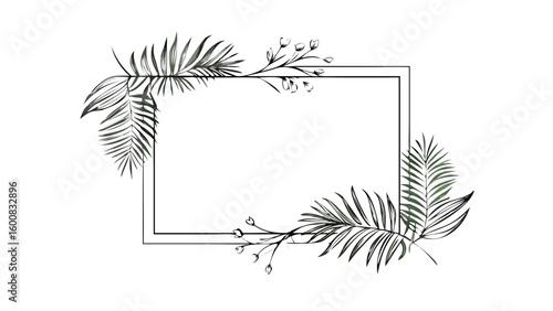 Palm leaf rectangle frame in black and white
