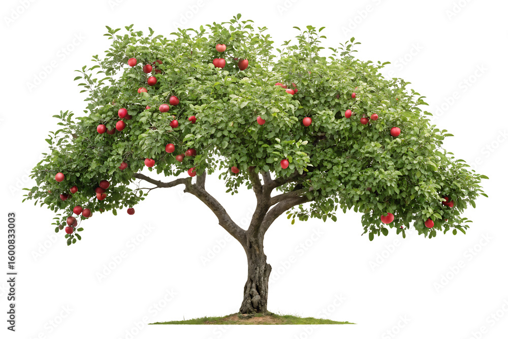Mature apple tree with abundant red fruit harvest, isolated on a transparent background Mature apple tree with abundant red fruit harvest, isolated on a transparent background
