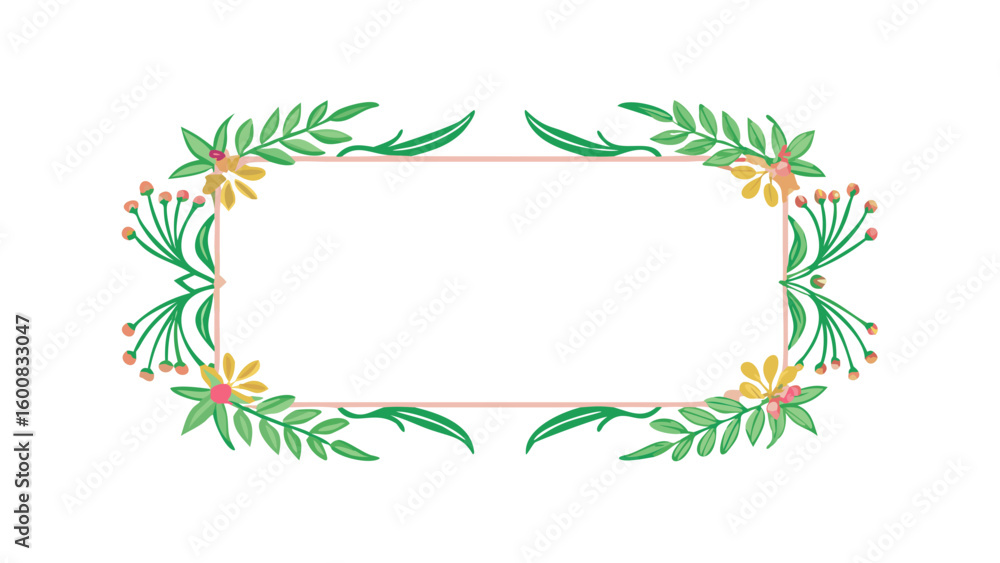 Obraz premium Rectangular floral frame with green leaves and orange flowers