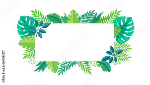 Rectangular tropical foliage frame in green tones