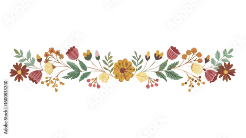 Autumn floral divider with dried leaves and berries