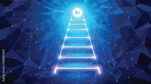 Abstract illustration of a ladder leading towards artificial intelligence advancement and innovation.