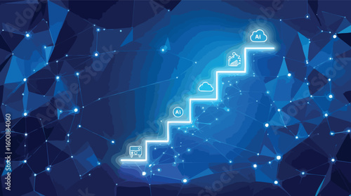 Artificial intelligence and cloud computing progressing to future technology and innovation.