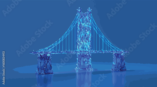 Digital bridge visualization low poly modern blue illustration representing connections and network.