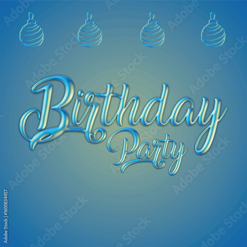 Vibrant Happy Birthday Script with Warm Gradient, a text.  birthday Party, Birthday Party Calligraphy, Bithday Party concept, 3D rendering isolated on blue background 