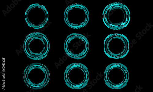 Set of sci fi blue circle and frame user interface elements technology futuristic design modern creative on black background vector