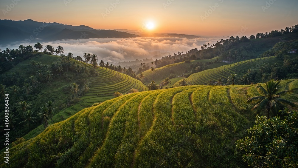 Naklejka premium sunset over the mountains
