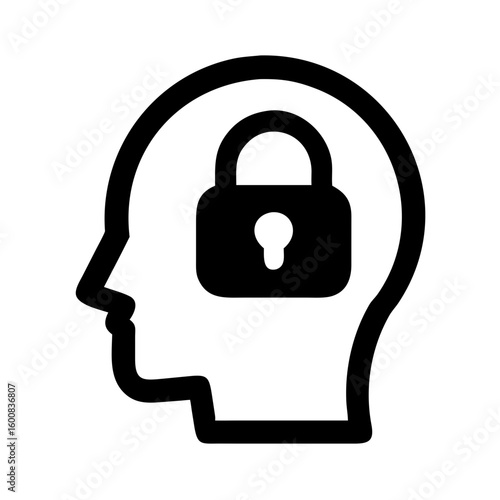 Solid Head with Padlock Icon for Security, Privacy, and Data Protection Concepts

