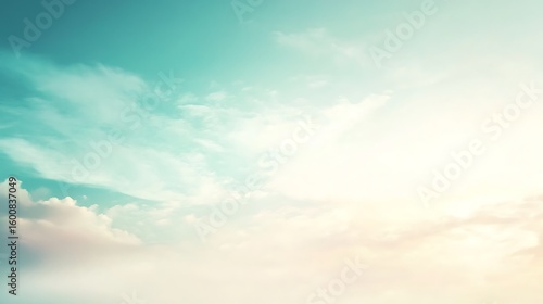 Ethereal sky with soft clouds and warm sunlight creating a dreamy atmosphere and peaceful scene