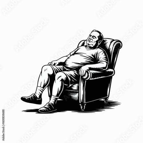 A relaxed older man in casual clothing sleeping peacefully in a comfortable armchair.