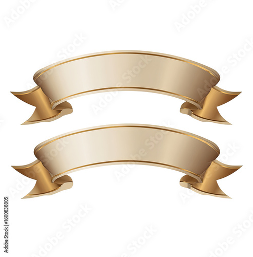 Two overlapping ribbons, cream-colored, with gold trim