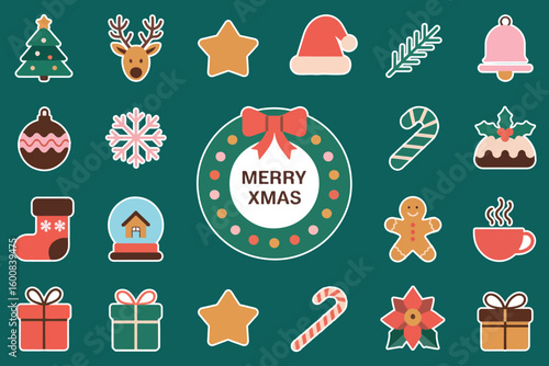Festive Holiday Sticker Pack with Classic Christmas Symbols