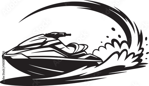 Jet ski cutting through water creating splash and spray watercraft personal watercraft