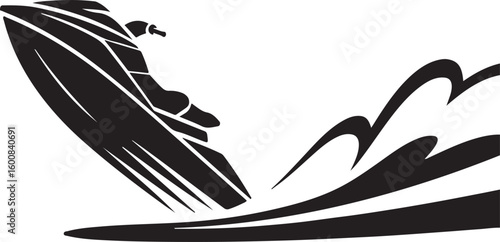 Jet ski riding water waves black silhouette watercraft personal watercraft