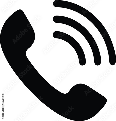 Black silhouette of a classic telephone handset with sound waves.