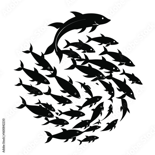 Dynamic high angle shot of a large school of fish