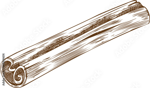 Colorless hand drawn sketch of cinnamon stick. Spice.