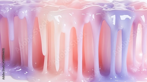 Abstract dripping paint art with pastel colors, pink, purple, and white, creating a smooth texture